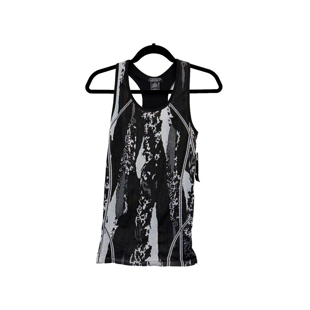 Tahari Sport Womens Athletic Tank S/M Black Gray Racerback Gymcore Athleisure